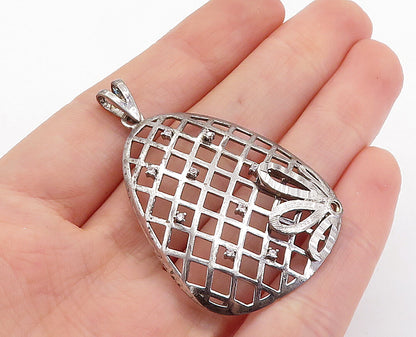 925 Sterling Silver  Vintage Topaz Floral Grid Designed Drop Pendant  PT3899