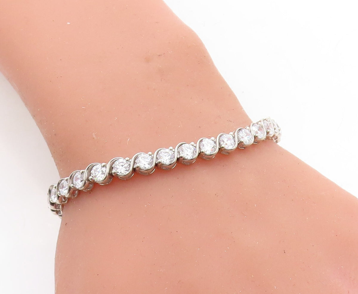 925 Sterling Silver  Sparkling Cubic Zirconia Swirl Tennis Bracelet  BT1804