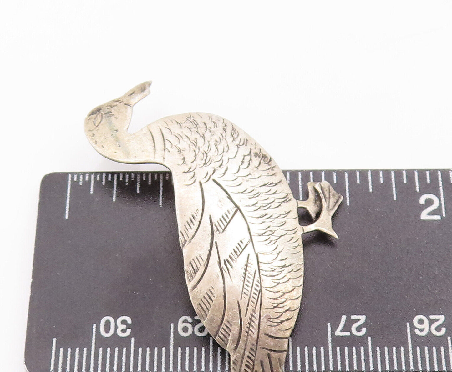 925 Sterling Silver Vintage Brooch Pin Minimalist Carved Walking Duck  BP10943