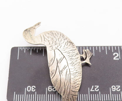 925 Sterling Silver Vintage Brooch Pin Minimalist Carved Walking Duck  BP10943