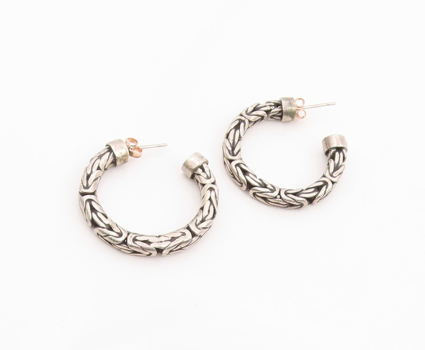 BALI 925 Sterling Silver Vintage Shiny Byzantine Link Hoop Earrings  EG10084