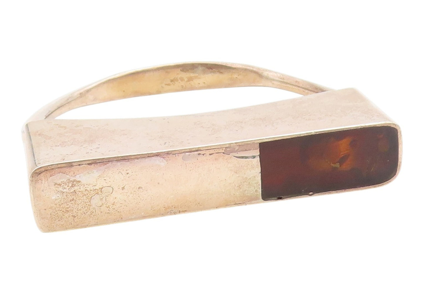 925 Sterling Silver Vintage Bracelet POLAND Amber Geometric Bar Bangle  BT11972