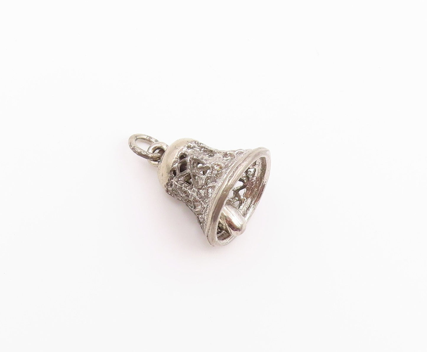 925 Sterling Silver Vintage Pendant Openwork Bell With Movable Clapper  PT26453