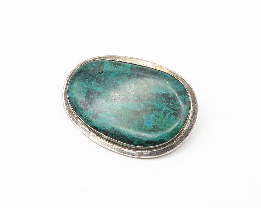 ISRAEL 925 Silver  Vintage Eilat Stone Dark Tone Smooth Brooch Pin  BP6915