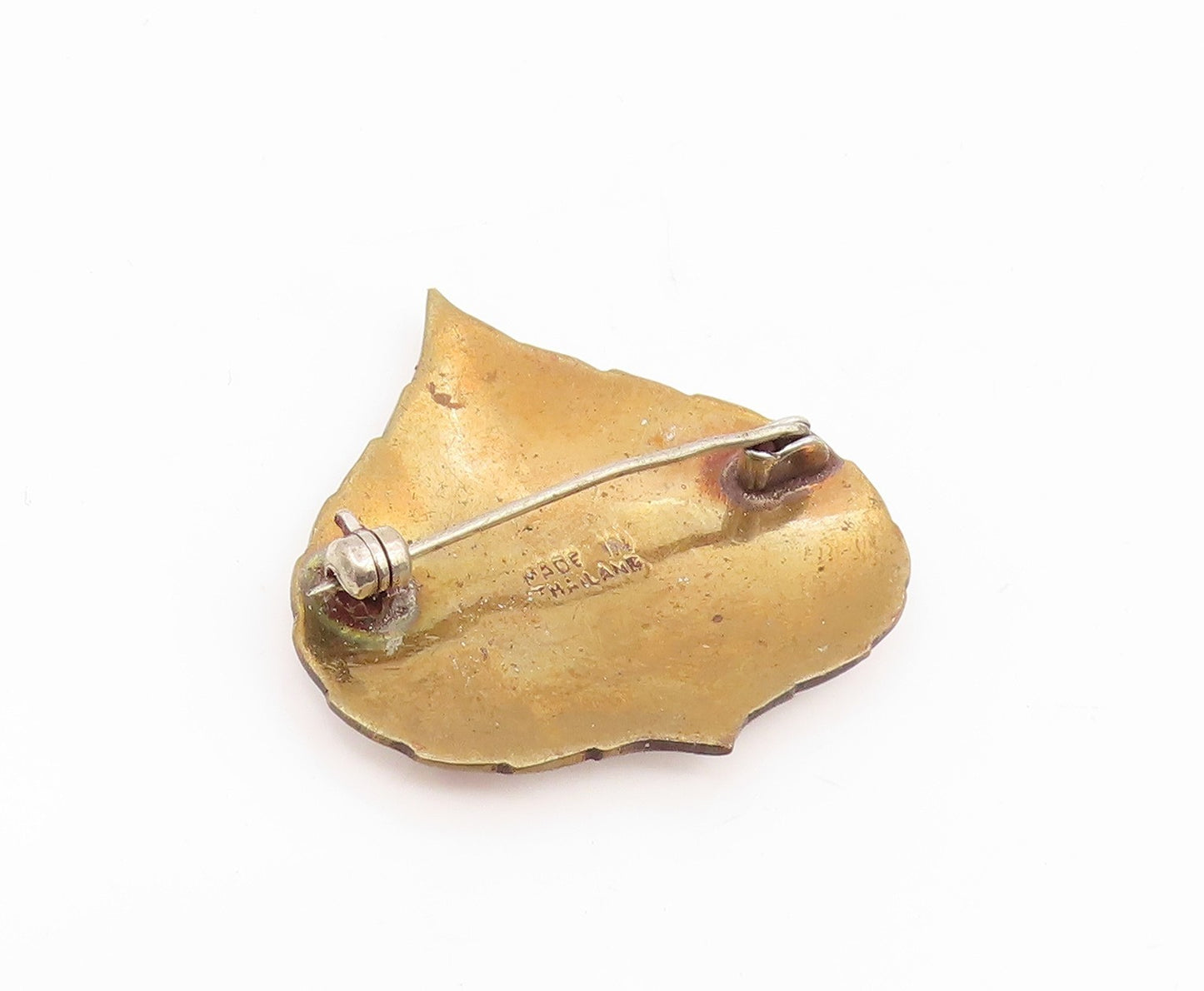 925 Sterling Silver Vintage Brooch Pin Gold Plated Enamel Aspen Leaf  BP12409
