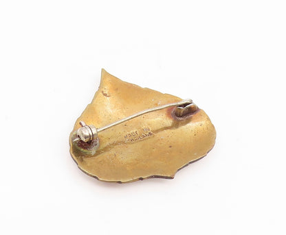 925 Sterling Silver Vintage Brooch Pin Gold Plated Enamel Aspen Leaf  BP12409