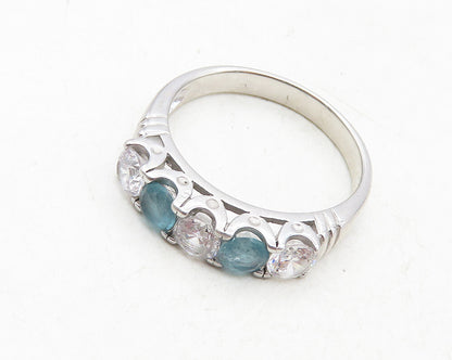 925 Sterling Silver  Shiny Cubic Zirconia & Blue Topaz Band Ring Sz 7  RG10044