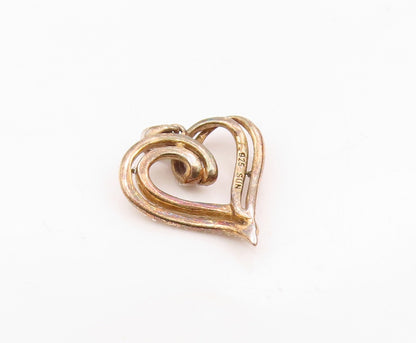 925 Sterling Silver  Vintage Genuine Diamonds Open Love Heart Pendant  PT19466