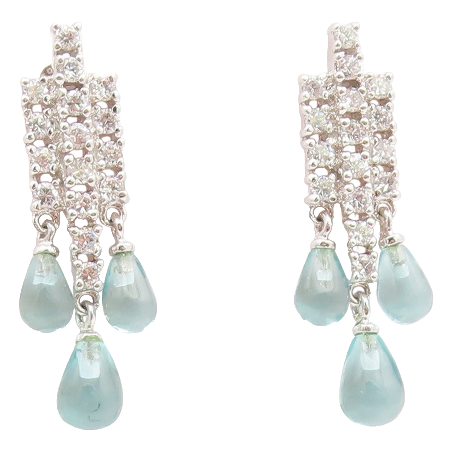 925 Sterling Silver Vintage Earrings Aquamarine & CZ Pave Classic Drop  EG14164