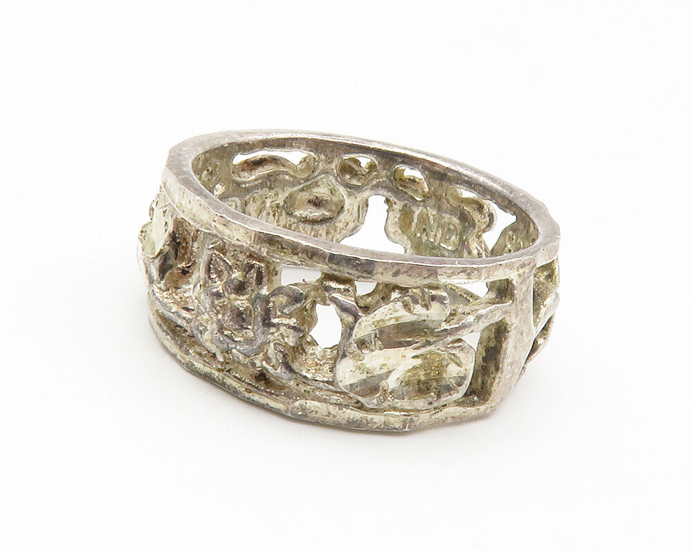 925 Sterling Silver  Vintage Shiny Floral Vine Motif Band Ring Sz 5  RG14106