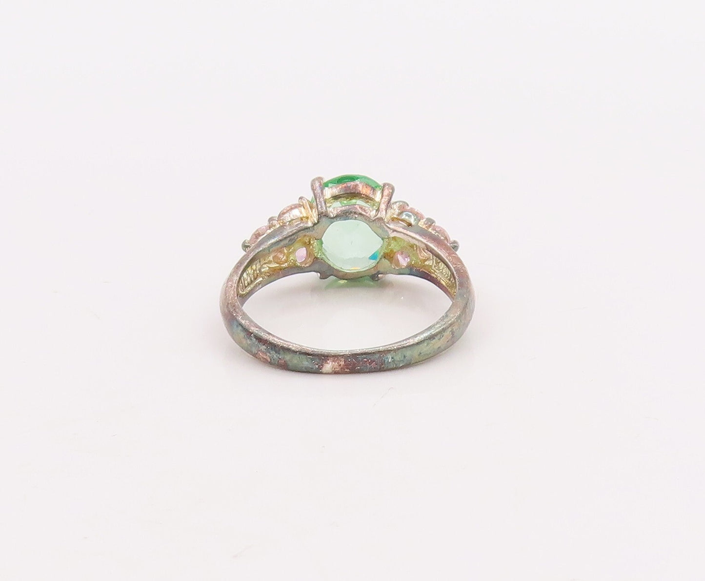 925 Sterling Silver Vintage Ring Two Tone Oval & Round Cut CZ  Sz 8.5  RG28920