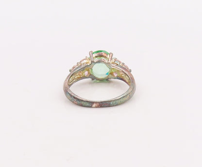 925 Sterling Silver Vintage Ring Two Tone Oval & Round Cut CZ  Sz 8.5  RG28920
