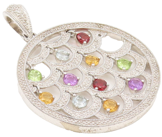 925 Silver  Vintage Round Brutalist Multicolor Dangling Topaz Pendant  PT22267