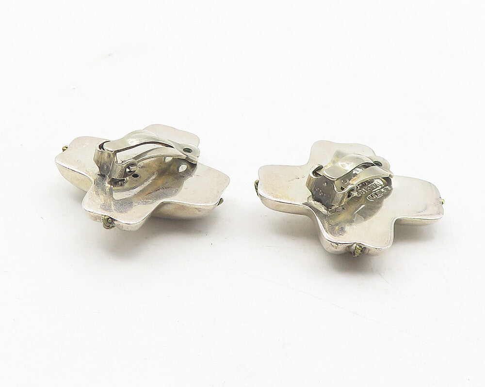 MEXICO 925 Silver  Vintage Two Tone Rope Twist Non Pierce Earrings  EG6030