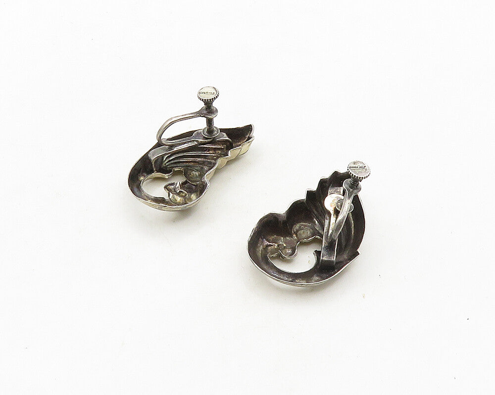 925 Sterling Silver  Vintage Floral Swirl Non Pierce Drop Earrings  EG9719
