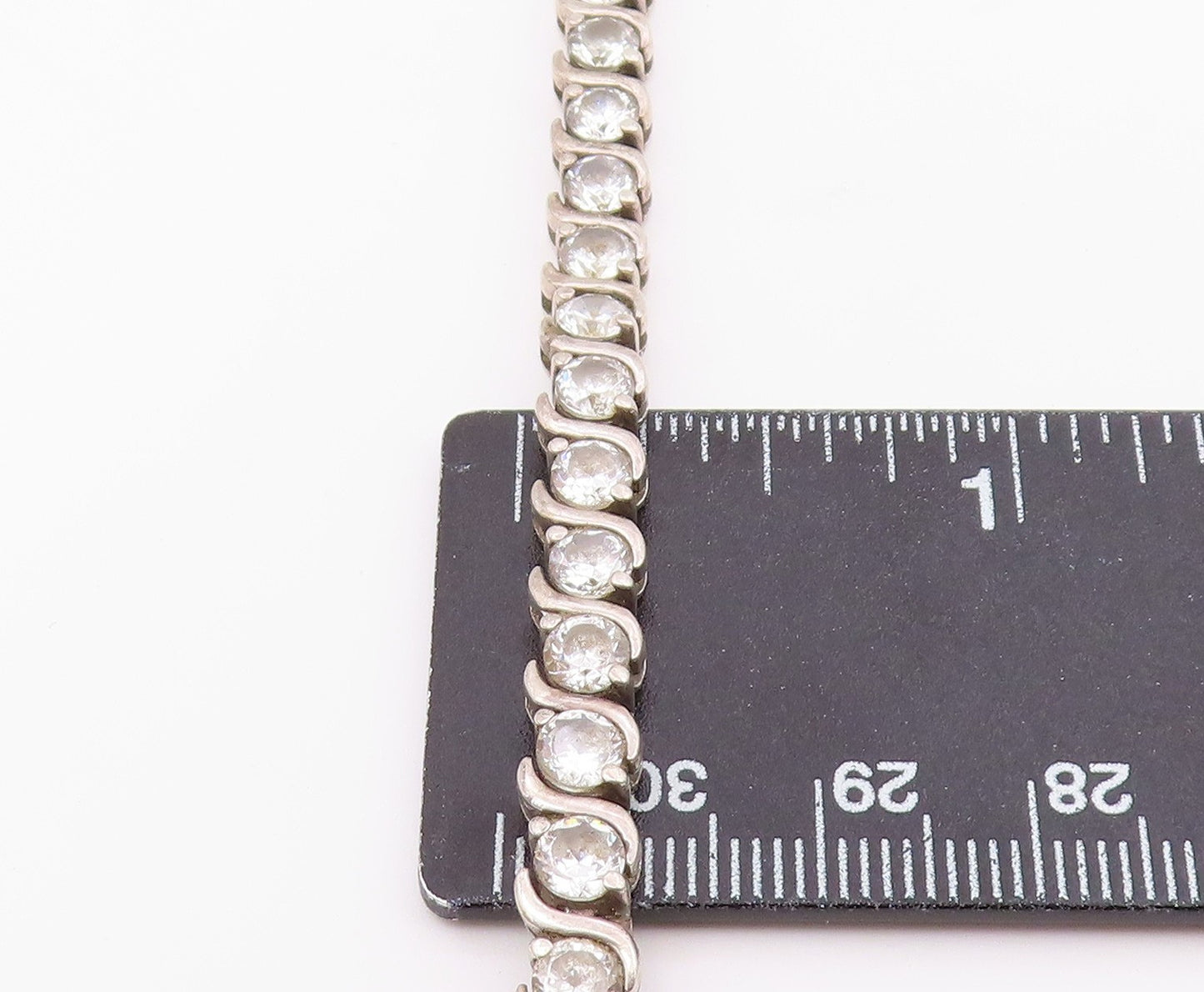 925 Sterling Silver  Shiny Round Cut Cubic Zirconia Chain Bracelet  BT7040
