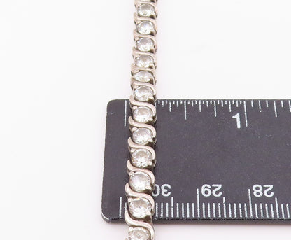 925 Sterling Silver  Shiny Round Cut Cubic Zirconia Chain Bracelet  BT7040