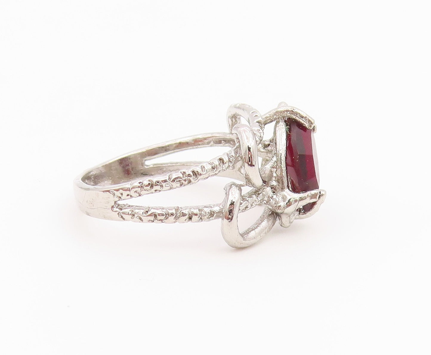 925 Sterling Silver Vintage Ring Marquise Cut Garnet Tentacle  Sz 5.5  RG36418