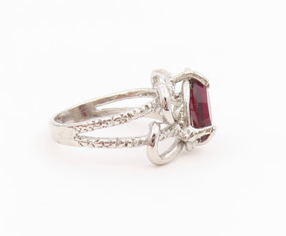 925 Sterling Silver Vintage Ring Marquise Cut Garnet Tentacle  Sz 5.5  RG36418