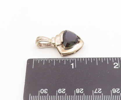 925 Sterling Silver Vintage Pendant Trillion Cut Black Onyx Shield Charm PT26651