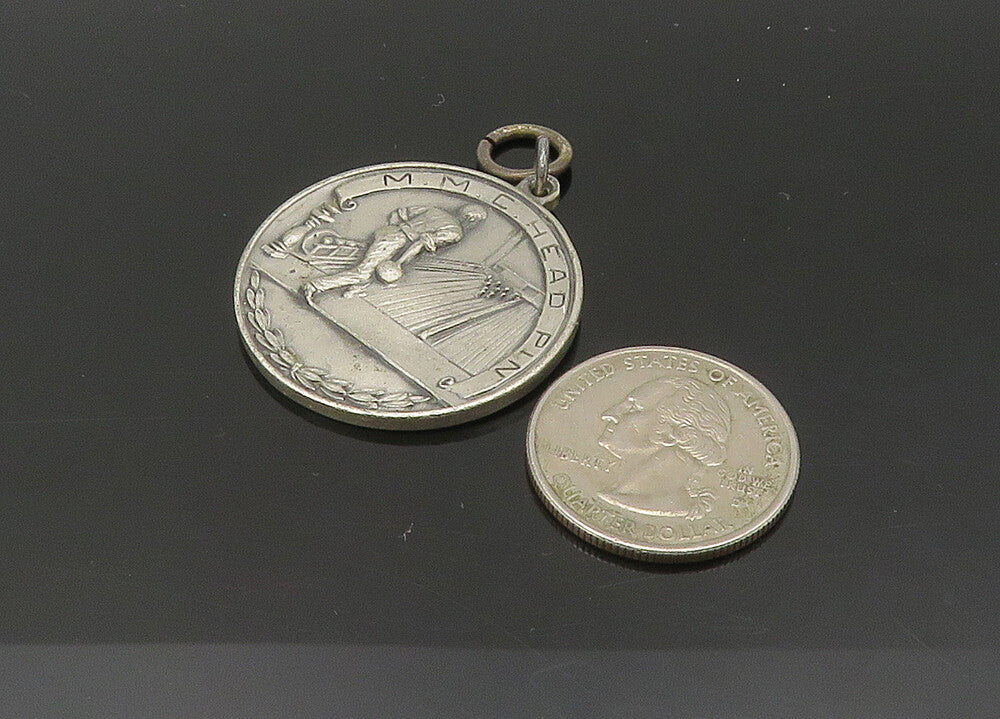 DIEGES & CLUST 925 Silver  Vintage Head Pin Bowling Medallion Pendant  PT16451
