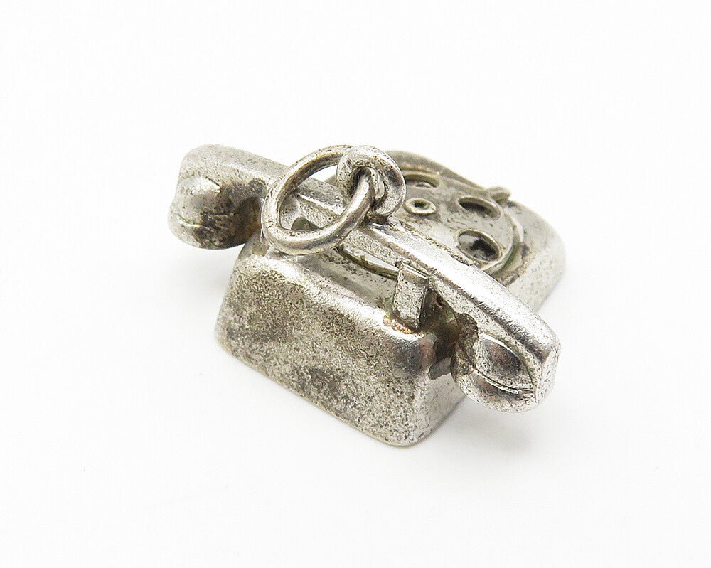 925 Sterling Silver  Vintage Dark Tone Old Fashioned Telephone Pendant  PT8427