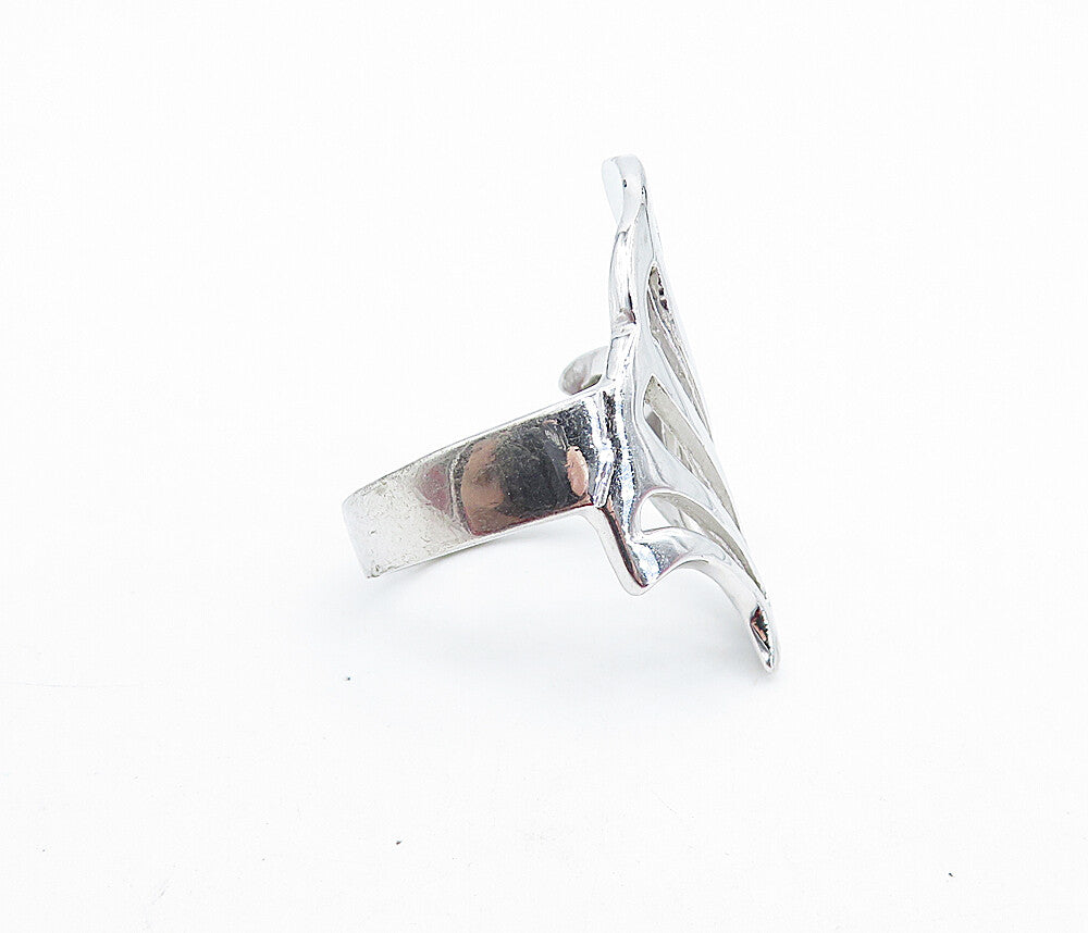 925 Sterling Silver  Shiny Polished Cutout Design Band Ring Sz 7.5  RG6774