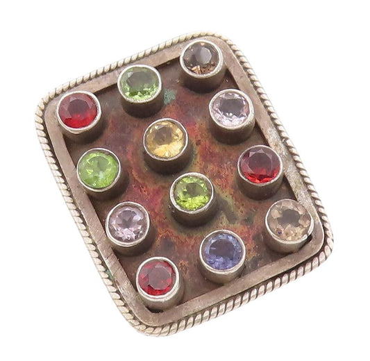 925 Sterling Silver Vintage Ring Multi Color Round Topaz Board  Sz 8.5  RG28372