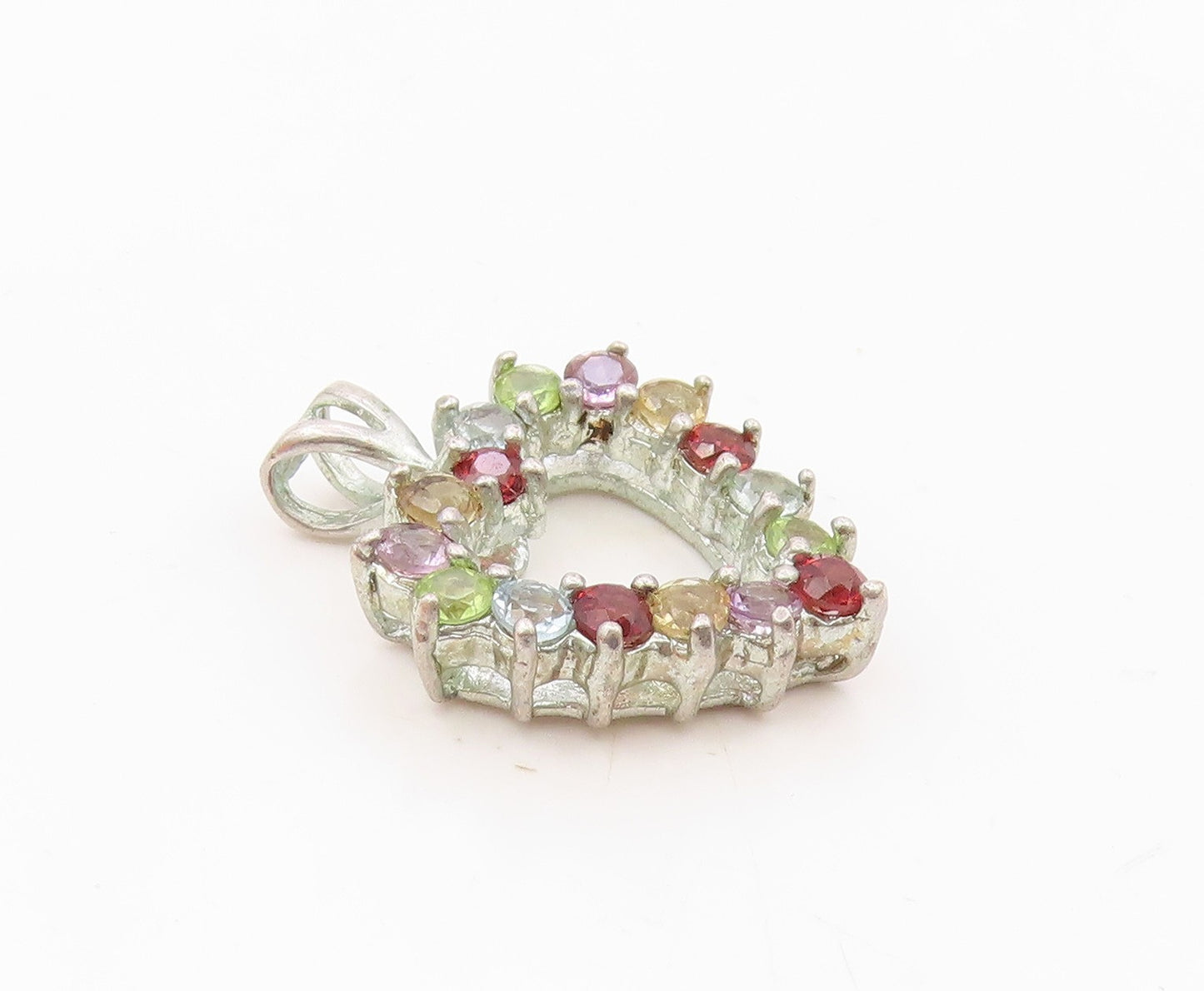 925 Silver  Vintage Dainty Garnet & Multi Stone Love Heart Pendant  PT21104
