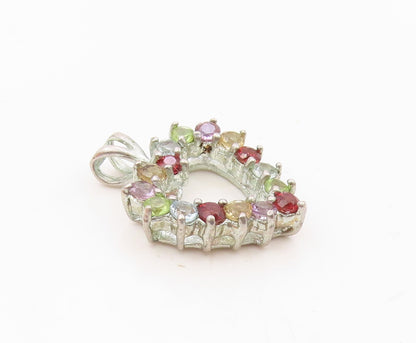 925 Silver  Vintage Dainty Garnet & Multi Stone Love Heart Pendant  PT21104