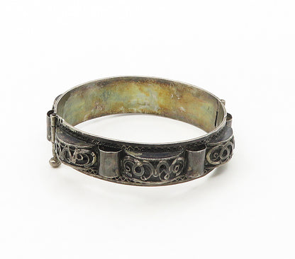 925 Sterling Silver  Vintage Antique Dark Tone Swirl Bangle Bracelet  BT6601