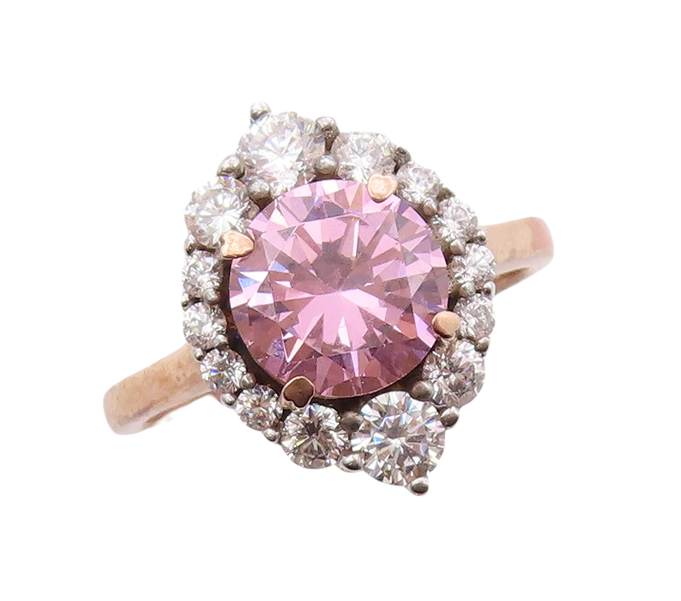 925 Sterling Silver Vintage Ring Rose Gold Plated Pink & White CZ Sz 7 RG30810