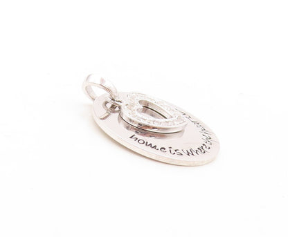 925 Sterling Silver Vintage Pendant Cutout Real Diamonds Heart & Coin  PT23797