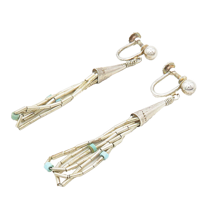 SOUTHWESTERN 925 Silver Vintage Turquoise Non Pierce Dangle Earrings EG9279