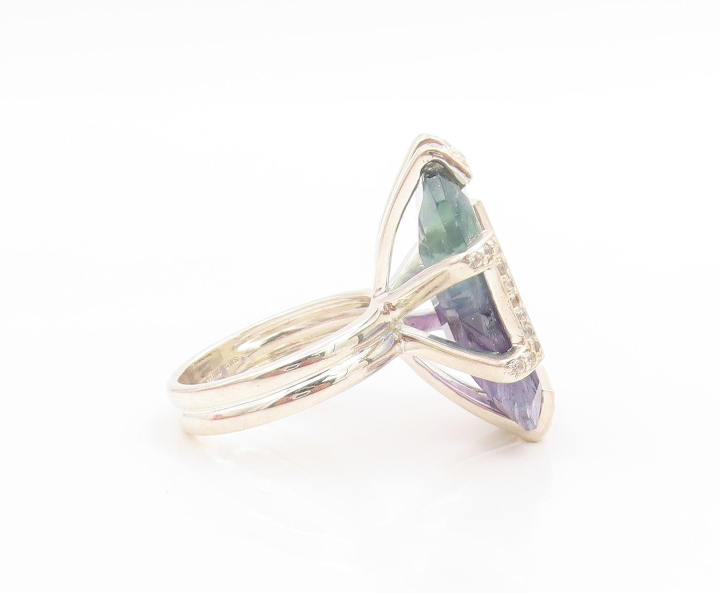 925 Sterling Silver Vintage Ring Large Mystic Topaz & CZ Band  Sz 7  RG34129