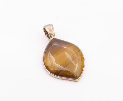 925 Sterling Silver  Vintage Tiger's Eye Shiny Smooth Drop Pendant  PT9861