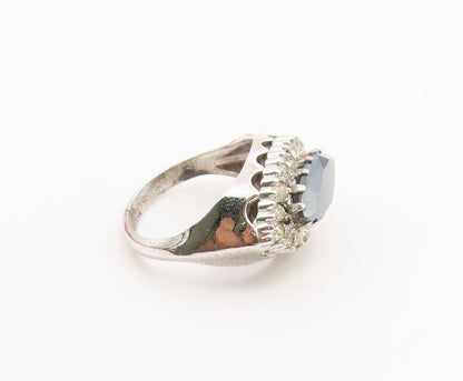 925 Sterling Silver Vintage Ring Marquise Hematite Halo CZ Band  Sz 6  RG36743
