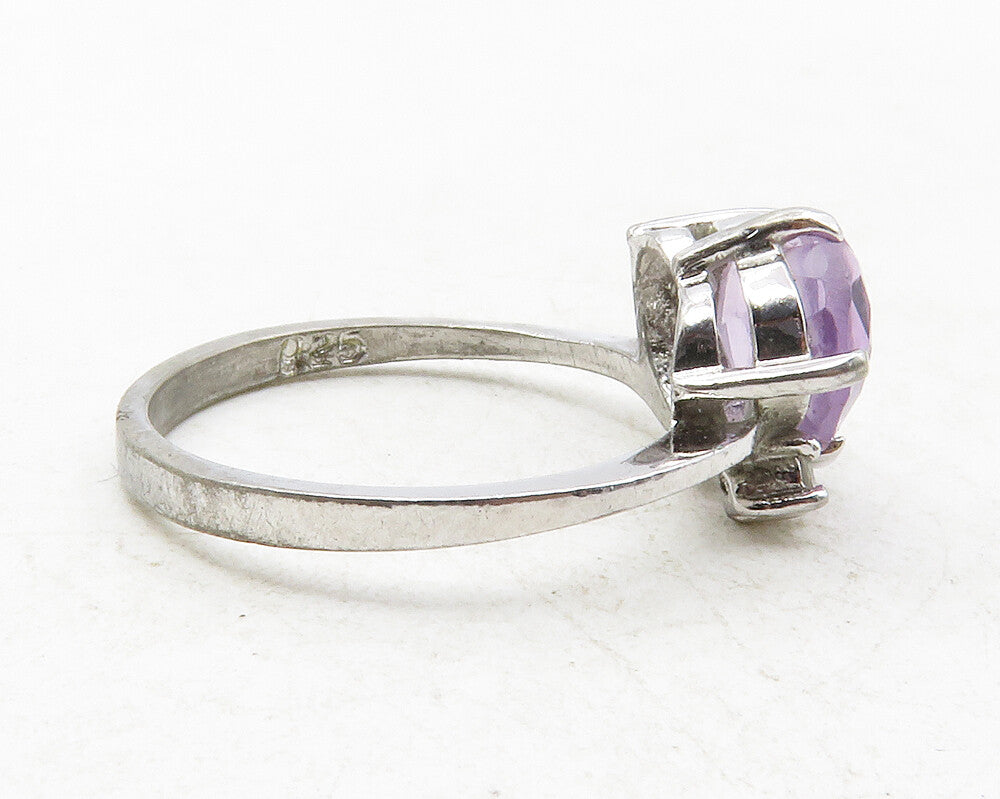 925 Sterling Silver  Love Heart Amethyst Shiny Band Ring Sz 5.5  RG12583