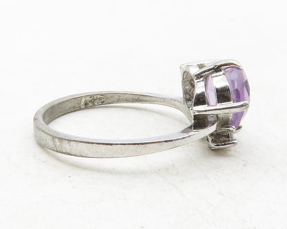 925 Sterling Silver  Love Heart Amethyst Shiny Band Ring Sz 5.5  RG12583