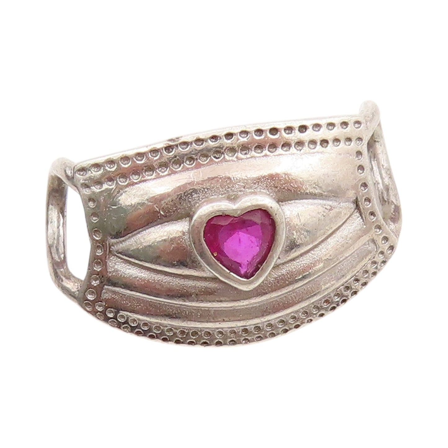 925 Sterling Silver Vintage Pendant Heart Cut CZ Face Mask Charm  PT24514