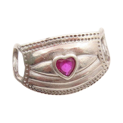 925 Sterling Silver Vintage Pendant Heart Cut CZ Face Mask Charm  PT24514