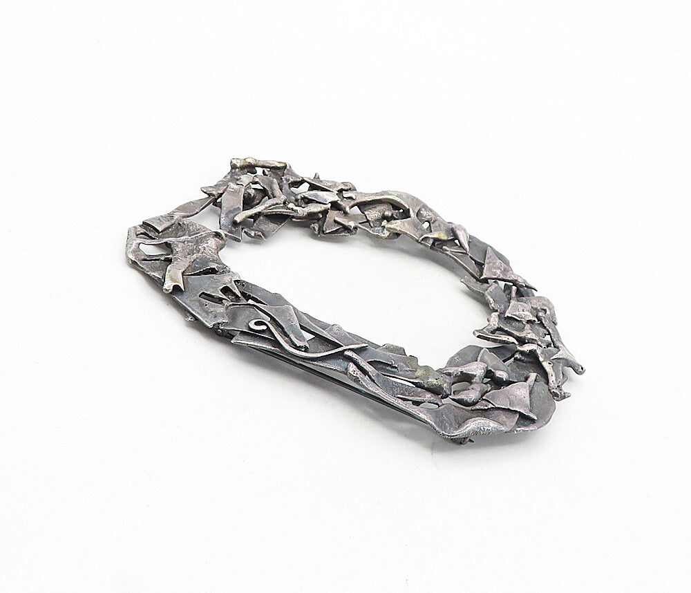 925 Sterling Silver  Vintage Handmade Modernist Sculpted Brooch Pin  BP3126