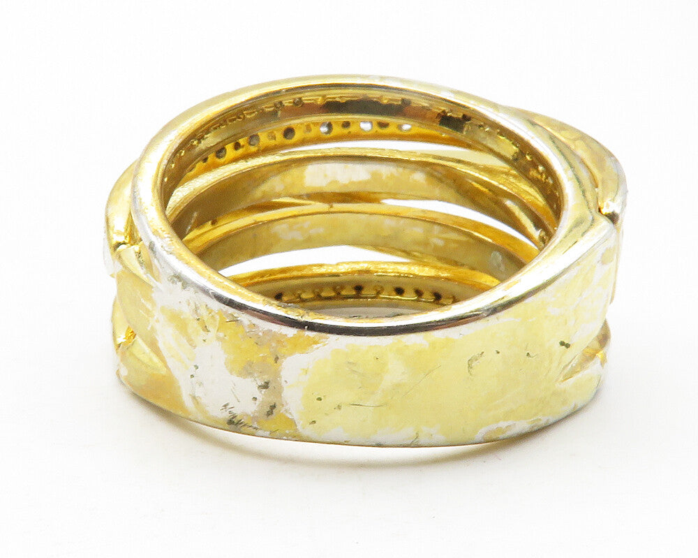 925 Sterling Silver  Genuine Diamonds Gold Plated Split Band Ring Sz 7 RG11714