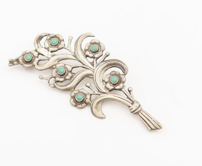 MEXICO 925 Silver  Vintage Antique Bouquet Cutout Turquoise Brooch Pin BP10310
