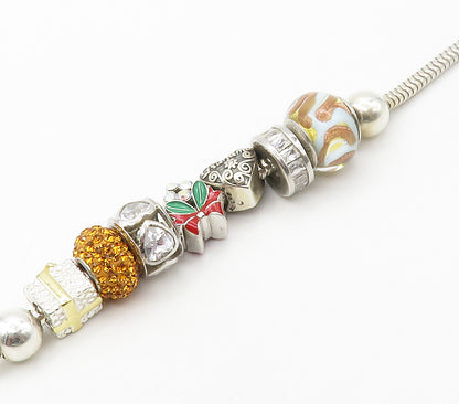 925 Silver  Cubic Zirconia & Citrine Beaded Charms Chain Bracelet  BT6581