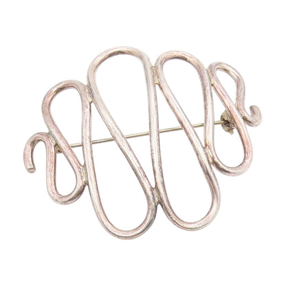 925 Sterling Silver Vintage Brooch Pin Minimalist Cutout Wave Design  BP12165