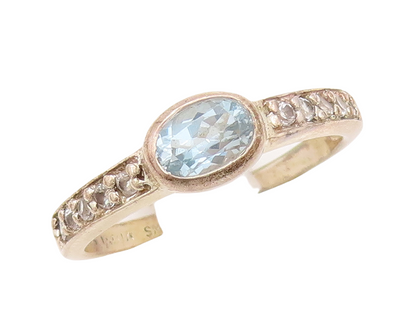 925 Sterling Silver Vintage Ring Oval Cut & Round Beaded 2 Tone CZ  Sz 8 RG29233