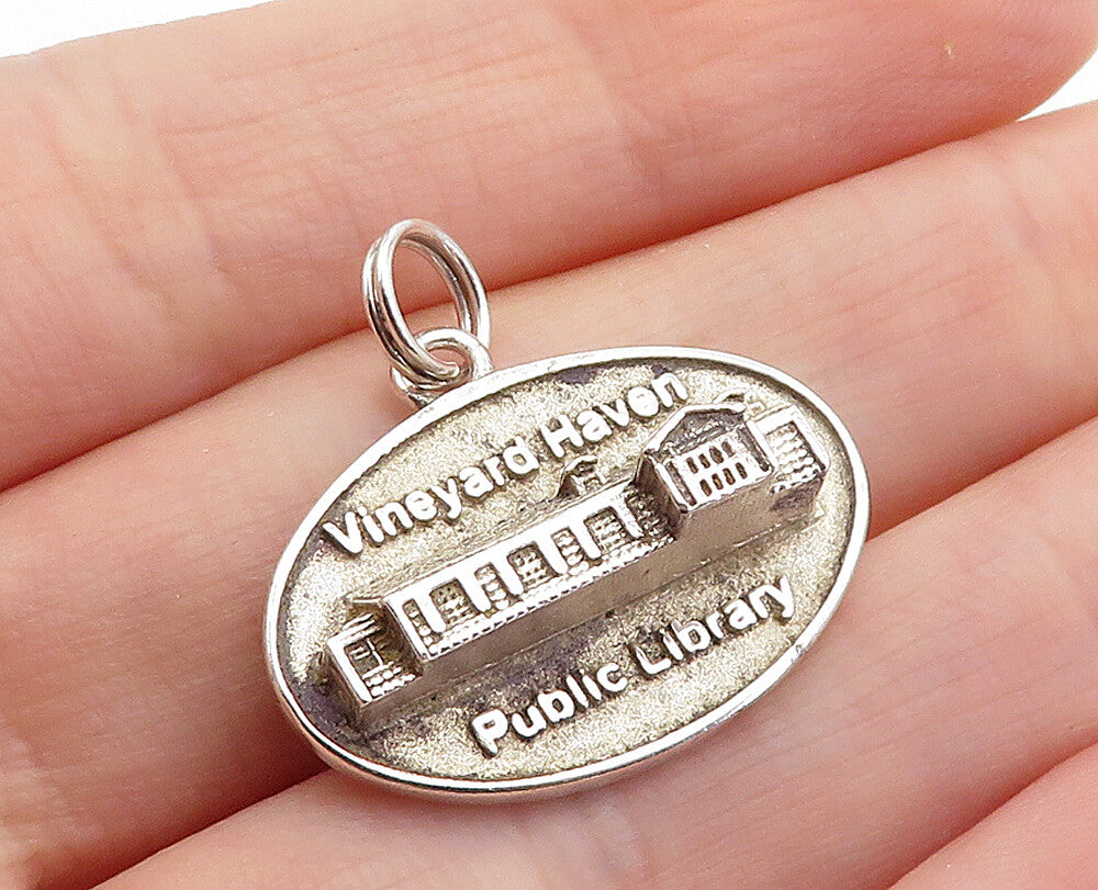 MINK MEADOWS 925 Sterling Silver  Vintage Public Library Pendant  PT5384