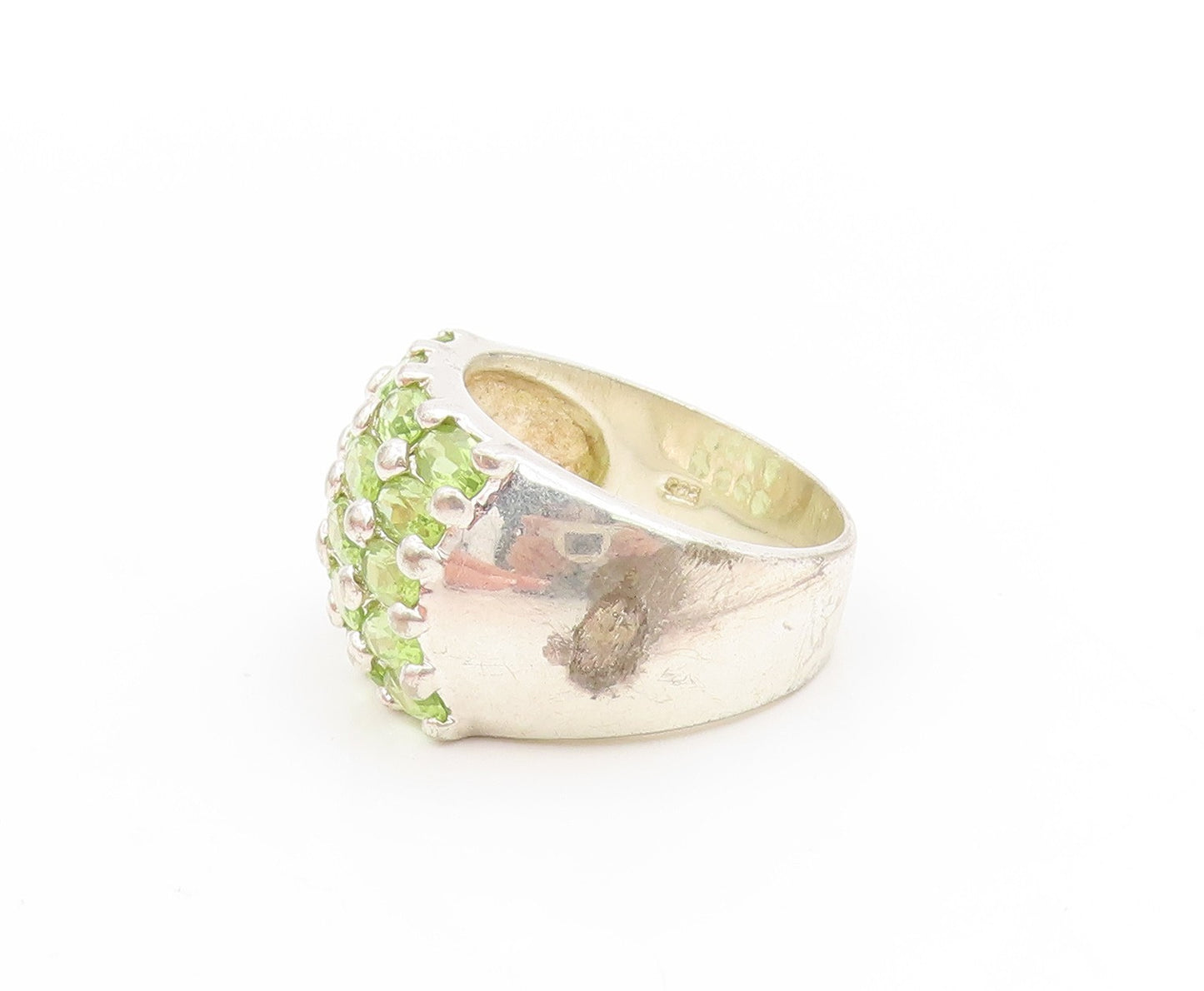 925 Sterling Silver Vintage Ring Oval Cut Peridot Cluster Dome  Sz 11  RG34747