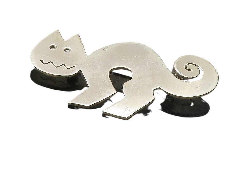 ANDES 925 Sterling Silver  Vintage Shiny Spiral Tailed Cat Brooch Pin  BP3415